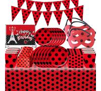 Decoración de cumpleaños de mariquita, suministros para fiestas, mantel, tazas, juguete para niños, juguete bonito rojo y negro, suministros para Baby Shower para niños Balloons-15pcs-7