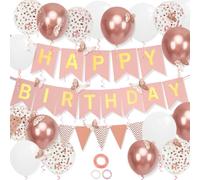 Decoración de cumpleaños de oro rosa, 18 piezas de 12 pulgadas con pegatinas de mariposa y globos para niñas y mujeres, decoraciones de feliz cumpleaños