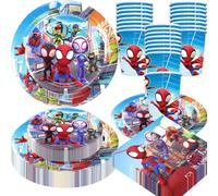 Decoración de Cumpleaños de Spidey y sus Increíbles Amigos, Regalos con Temática de Spidey, Juego de Platos, Vasos, Globos, Pancarta y Bolsas para Fiestas Infantiles 50Pcs Set