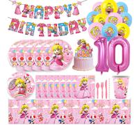 Decoración de fiesta de cumpleaños de niña con tema de princesa P-Peach, vajilla desechable, mantel, globo, pancarta de fondo, suministros para fiesta Fondo de 1.5x1m 1 pieza