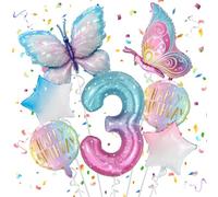 Decoración de Mariposa Cumpleaños Niña | Globos de Papel de Aluminio, 7 Piezas, 3 Años, Rosa, Mariposa, Balón, Cumpleaños Niña