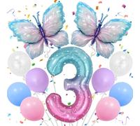 Decoración de Niña de 3er Cumpleaños | Globos de Mariposa de Colores, Decoración de Cumpleaños de Mariposa