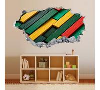 Decoración de pared 3D Listones De Madera De Colores Calcomanías de póster removibles de arte destrozado de tatuaje 58x101cm