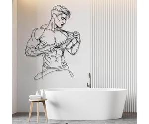 Decoración de Pared de Metal Minimalista Moderna con Arte de Hombres Desnudos, Cuerpo Masculino Desnudo, línea Masculina para Colgar, Ideal para baño o Dormitorio (Negro, 60 x 44 cm).