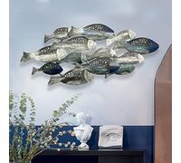 Decoración De Pared De Metal Peces 3D, Gran Escultura Murale Banco De Peces, Arte Náutico Costero para Salón Dormitorio Baño, Azul Casa Playa 150x40cm C 50 Inch x 21 Inch