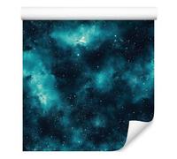 Decoración de Pared, Galaxia de acuarela: turquesa, azul, 50 x 1000 cm