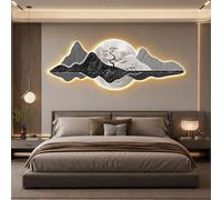 Decoración de Pared LED 3D con Ciervo Dorado, Luna Llena y Montaña, Luz LED Cálida Enchufable, Arte de Pared para Sala Dormitorio Oficina(70.8x26.7in(180x68cm),G)