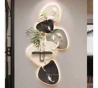 Decoración de pared LED 3D con luz, moderna textura de arenisca con carpas koi y vegetación artificial, gran decoración de pared retroiluminada para sala de estar, dormitorio, entrada (gris, 120 x 60