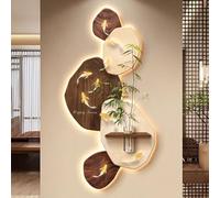 Decoración de pared LED 3D con luz, moderna textura de arenisca con carpas koi y vegetación artificial, gran decoración de pared retroiluminada para sala de estar, dormitorio, entrada (Marrón-B, 120x6