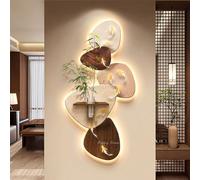 Decoración de pared LED 3D con luz, moderna textura de arenisca con carpas koi y vegetación artificial, gran decoración de pared retroiluminada para sala de estar, dormitorio, entrada (marrón, 80x40c