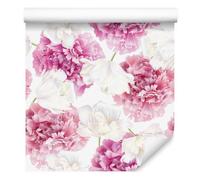 Decoración de Pared, Peonías rosas y tulipanes blancos, 50 x 1000 cm