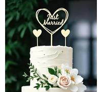 Decoración de Tarta de Boda Just Married en Forma de Corazón, Topper para Tarta de Boda con Mini Corazones para Despedida de Soltera, Boda, Aniversario (Just Married Topper de pastel)