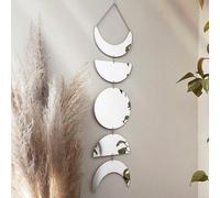 Decoración mural de fases lunares - Espejo de fases lunares - Decoración bohemia para habitaciones - Acrílico de alta calidad - 1 juego - Plateado