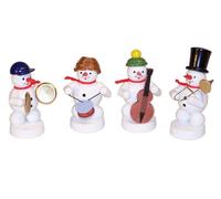 Decoración navideña: Capilla de muñeco de nieve con instrumentos. Altura: 8 cm. Producto nuevo