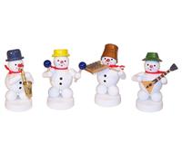 Decoración navideña: Capilla de muñeco de nieve con instrumentos. Altura: 8 cm. Producto nuevo
