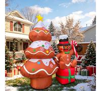 Decoración navideña inflable de 2,5 metros con luces LED, con motivos de árbol y hombre de jengibre