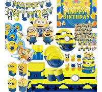 Decoración para Fiesta de Cumpleaños de Hombre Ojo Grande Amarillo, Set de Vajilla, Vasos, Platos, Pancarta, Globos, Adorno para Pastel, Regalos para Niños, Baby Shower 18pcs balloons