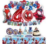 Decoración para Fiesta de Cumpleaños de Spidey y Sus Increíbles Amigos, Globos de Látex Nuevos para Niños, Suministros para Eventos, Globo de Látex con Fondo de Papel de Aluminio Banner B - 1 Set
