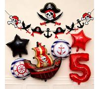 Decoración para Fiesta Pirata, Pancarta, Globo de Cumpleaños Pirata, Juego de Globos con Número, Decoración para Fiesta de Cumpleaños Infantil para Niños 6pcs balloon sets