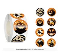 FIESTAS GUIRCA | Rollo de 200 Pegatinas para Halloween - Decoración de Truco o Trato y Fiestas de Disfraces - Ideal para Halloween y Celebraciones Temáticas - Multicolor