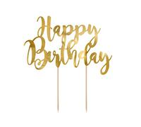 PartyDeco Decoración para tarta "Happy Birthday" color dorado