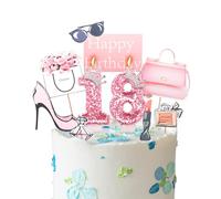 Decoración para tarta de cumpleaños número 18, velas de cumpleaños rosas con el número 18 para tarta de cumpleaños, decoraciones para tartas de cumpleaños 18 años, decoraciones de pastel de cumpleaños