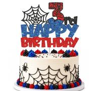 Decoración para tarta de cumpleaños número 3, decoración de pastel de cumpleaños con purpurina roja, azul y negra, decoración de cartulina con palo de papel de grado alimenticio y puntos de pegamento