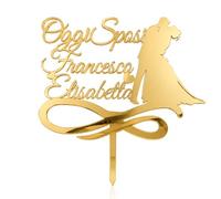 Decoración para tarta personalizada con texto en inglés «Hoy Novios» de plexiglás con efecto espejo, 16 x 16 cm | Placa para tarta de boda con nombre de los novios personalizable (rosa dorado espejado