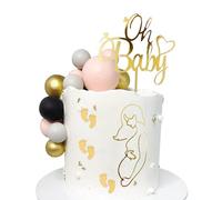 Decoración para tartas de bebé, Oh Baby Cake Topper, 16 unidades Golden Acrylic Pregnant Woman Gender Reveal Decoration for Newborn Celebration