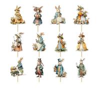 Decoración para tartas de conejo de Pascua, púas de animales vintage | Púas de cupcakes de Pascua | para celebración de festivales, comida de cumpleaños, manualidades y horneado