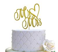 Decoración para tartas de Mr and Mrs, con texto en inglés "Mr and Mrs" para bodas y novios, decoración para tartas de compromiso, doble cara con purpurina dorada