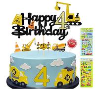 Decoración para tartas de niño para 4 años, decoración para tartas, excavadora, decoración de cumpleaños, regalo para niño de 4 años, 13 unidades, excavadora de cumpleaños, 2 pegatinas para niños (4)