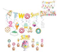 Decoraciones cumpleaños niña helado fiesta temática verano 18 piezas set pastel colores banderines colgantes espirales papel para fotos ambiente alegre
