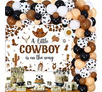 Decoraciones de baby shower con temática de vaquero, color marrón, kit de guirnalda de globos de vaquero occidental, un pequeño vaquero está en camino para baby boy suministros de fiesta