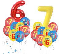 Decoraciones de cumpleaños para niños de 6 y 7 años: 32 globos de 6 a 7 globos para decoraciones de cumpleaños con texto en inglés "I was 6 Now I'm 7 Birthday", impresión de videojuegos, 6 y 7 globos