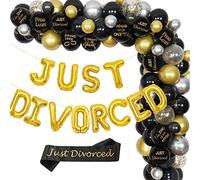 Decoraciones de fiesta Just Divorced para mujeres y hombres, guirnalda de globos negros y dorados y kit de arco con banda de recién divorciado y pancarta de aluminio para suministros de fiesta de
