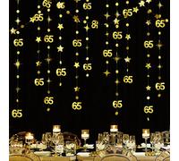 Decoraciones Doradas de 65 cumpleaños número 65 círculo Dot Twinkle Star Garland metálica Colgante serpentinas telón de Fondo para 65 años cumpleaños Feliz 65 Aniversario Sixy Five Suministros de