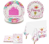 Decoraciones para Fiesta de Princesa - Platos, Servilletas y Mantel de Papel Rosa para Baby Shower y Cumpleaños - Sirve 20