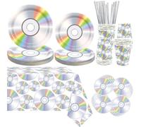 Decoraciones para fiestas temáticas de los 90, pancartas de feliz cumpleaños, platos de papel y servilletas, juego de vajilla para música retro de CD, suministros para fiestas de los años 90, para 20