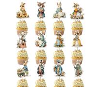 Decoraciones para tartas de Pascua, 12 unidades de pinchos de animales decorativos de estilo retro, decoración de tartas de conejo | para de primavera, festivales, cumpleaños, cocción y
