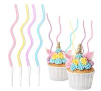 Decoraparty Juego de 8 velas onduladas multicolor con soportes para tarta - Velas para cumpleaños infantiles, fiestas, fiestas temáticas, unicornio arcoíris - Entorcilladas finas de cera en espiral,