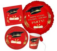 Decoraparty Kit de vajilla de graduación para 8 personas, adornos de mesa, decoración desechable para fiesta, toque y diploma graduado, 8 platos, 8 vasos, 20 servilletas, 1 globo (37 piezas)