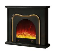 Decorativo Chimenea eléctrica con repisa Marco de madera roble blanco macizo Efecto llama LED realista Entorno de chimenea