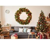Decords: Vinilo decorativo para pared – Guirnalda navideña con luces y adornos, 221 x 221 cm