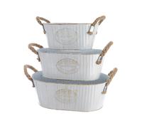 Decoris 83087 cubo zinc ovalado con asa de cuerda, 3 uds, multicolor
