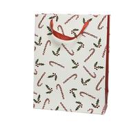 Decoris Giftbag Paper Rectangle Glitter Berry with Handle fsc 100% Decoration: Berry Branch-Candy Cane_L18.00-W50.00-H72.00cm, White, Large