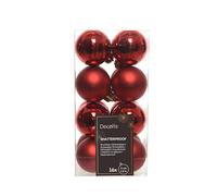 Decoris Juego de 16 Bolas de Navidad, Color Rojo