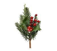 Decoris Rama de abeto artificial de 20 cm con bayas y setas, color verde y | Rama de decoración para Navidad y decoración de invierno - Rama de arte para coronas, arreglos, floristería y decoración
