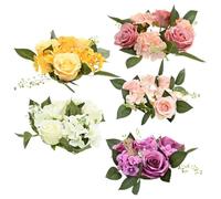 DEEPCRAFF 5 Anillos para Velas de Pilar Flores Artificiales Realistas, Textura Delicada, Material Plástico y Tela, Decoración Diaria San Valentín