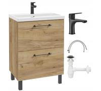 Mueble de baño con lavabo, grifo y sifón, 60x80 cm, de pie, roble artesanal Cassandra